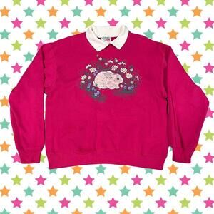 Vintage 90s Morning Sun white bunny rabbit sweater with collar